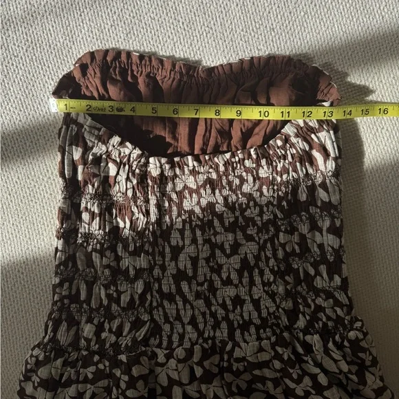 Free People Brown & White Floral Smocked Strapless Bubble Dress - Picture 10 of 14